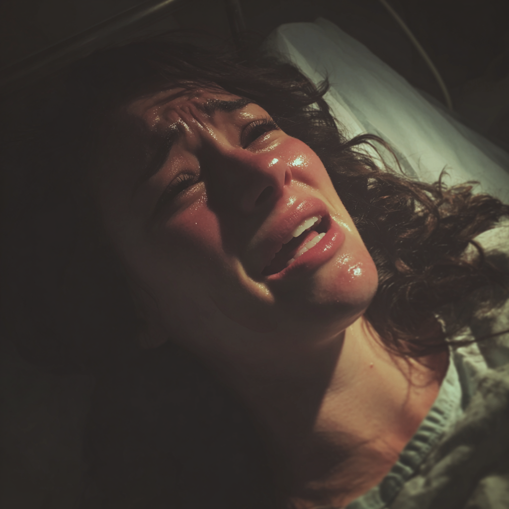An emotional woman lying in a hospital bed | Source: Midjourney