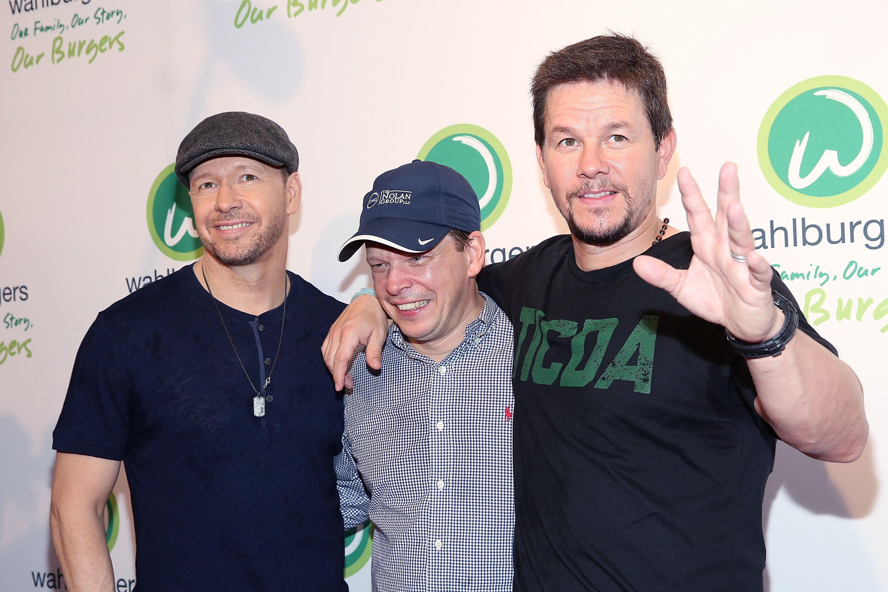 Donnie Wahlberg, Paul Wahlberg and Mark Wahlberg at the Wahlburgers Coney Island VIP Preview Party on June 23, 2015 in New York City.  |  Getty Images