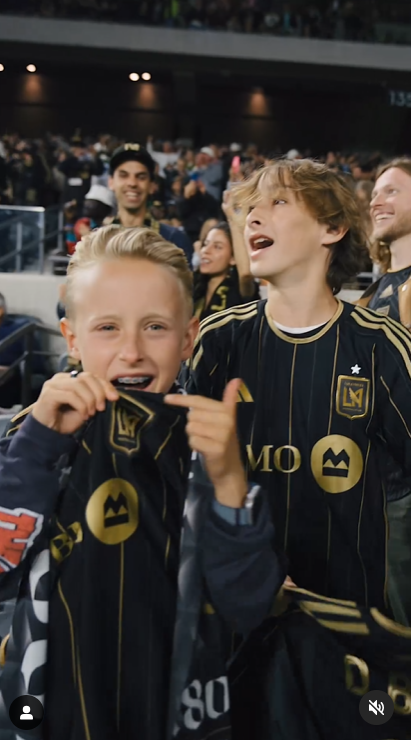 A screenshot of Owen Wilson's sons, Finn and Ford, wearing jerseys in a video shared on Instagram in April 2024. | Source: Instagram/lafc