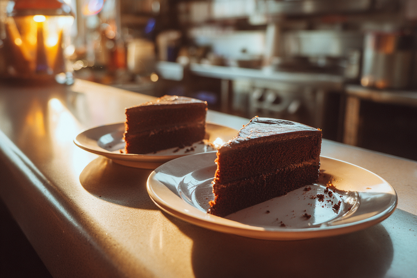 Cake slices on a counter | Source: Midjourney