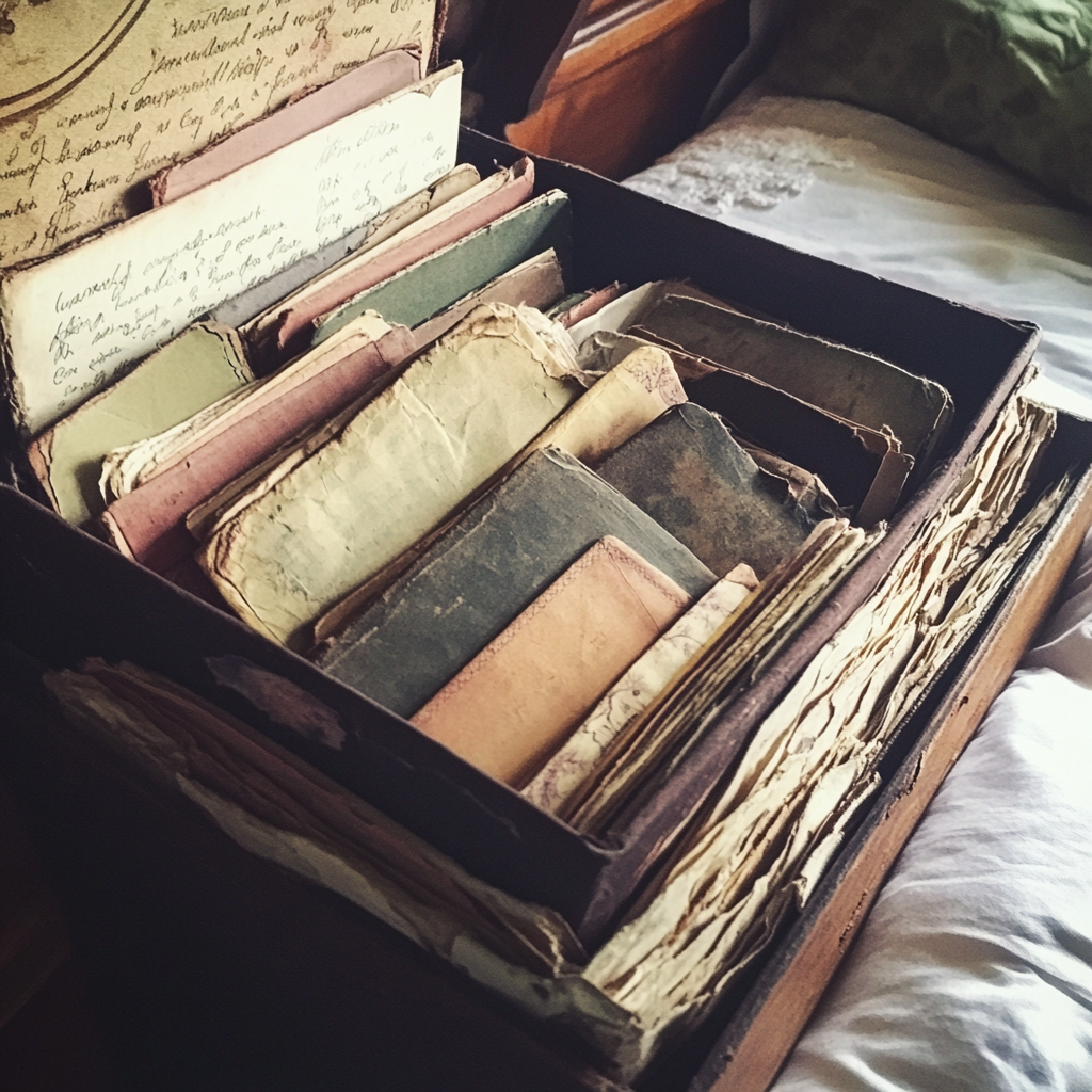 A box full of old diaries and paper | Source: Midjourney