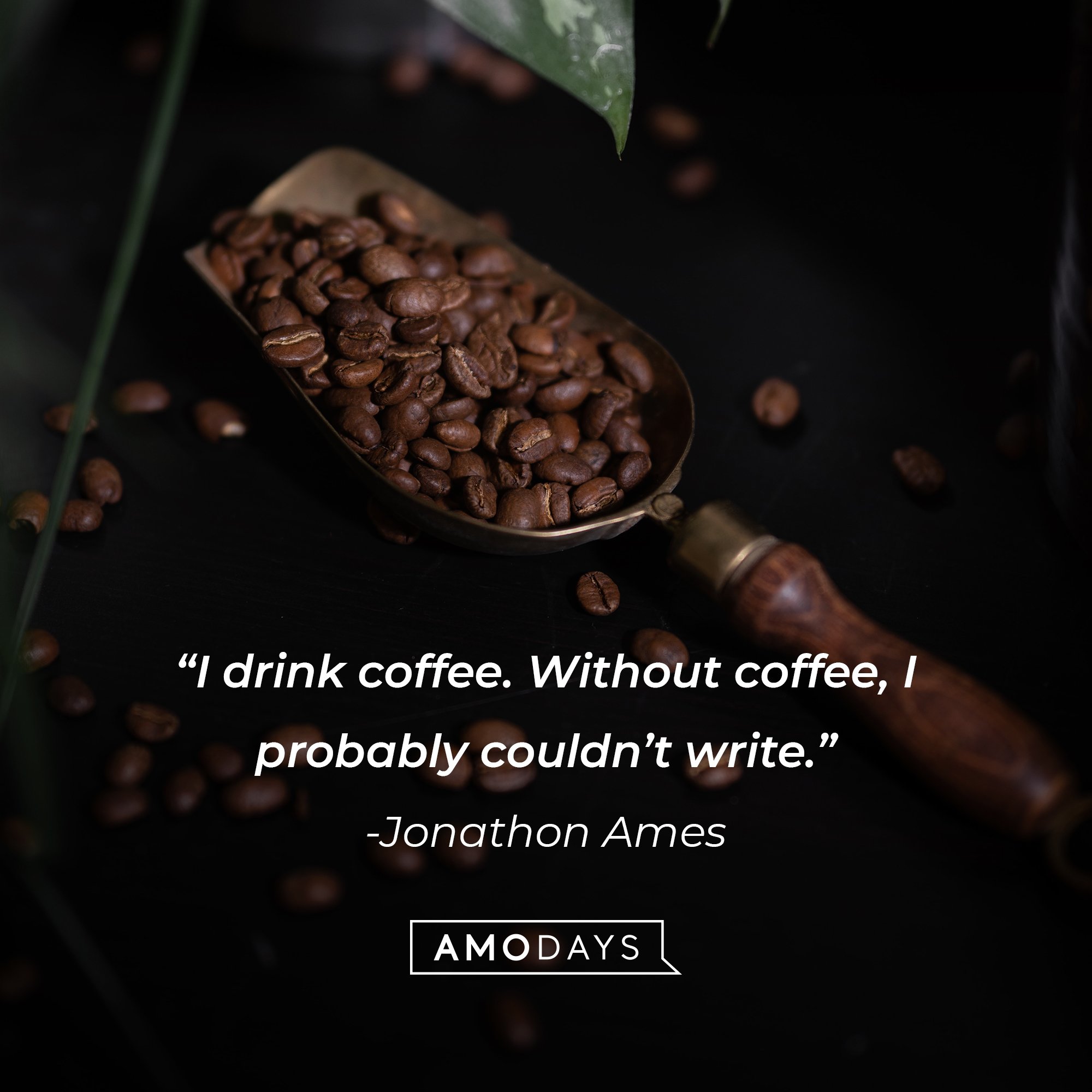 Jonathon Ames' quote: "I drink coffee. Without coffee, I probably couldn’t write." | Image: AmoDays