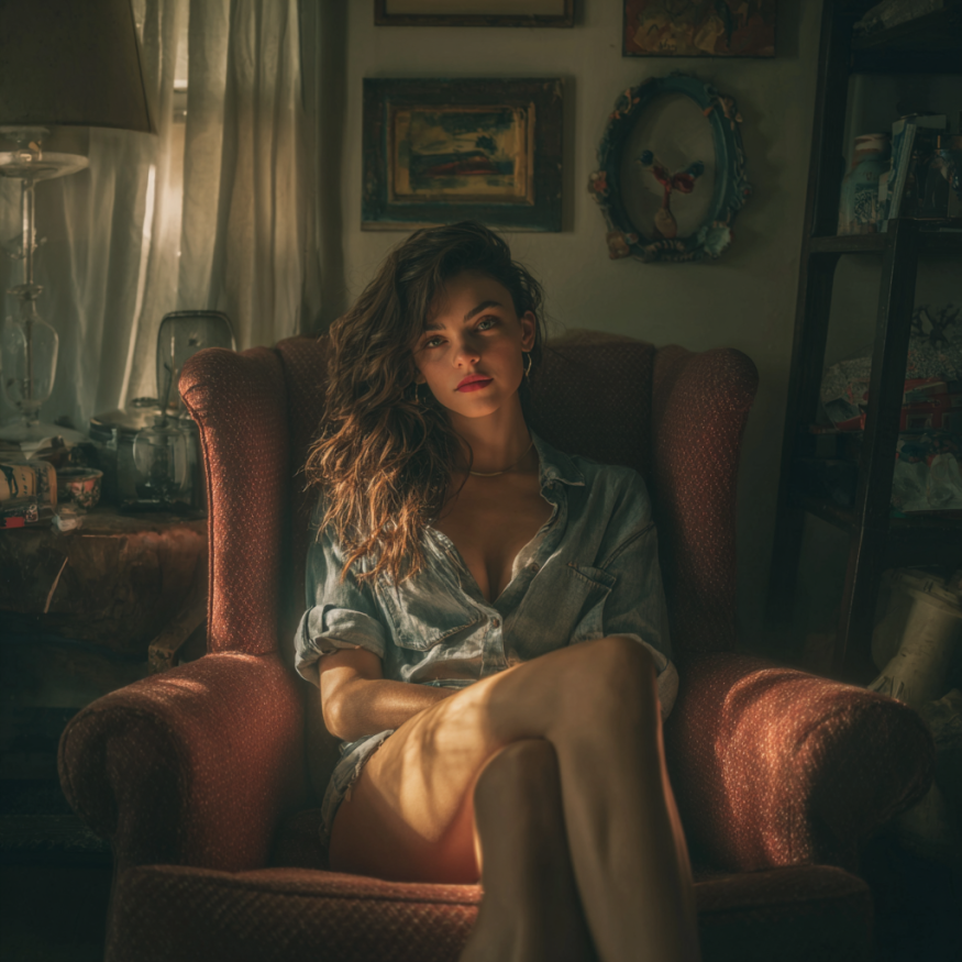 A woman sitting in an armchair | Source: Midjourney