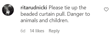 A fan's comment on Tamron Hall's picture of her son kissing a mirror with a beaded curtain pull hanging. | Photo: Instagram/Tamronhall