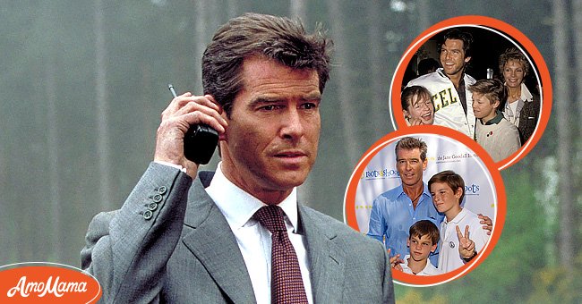 [Left]A portrait of Pierce Brosnan; [Center]Pierce Brosnan with his sons at an event, [Right]Pierce Brosnan, wife Charlotte Harris, and children Charlotte Harris and Christopher Harris | Source: Getty Images