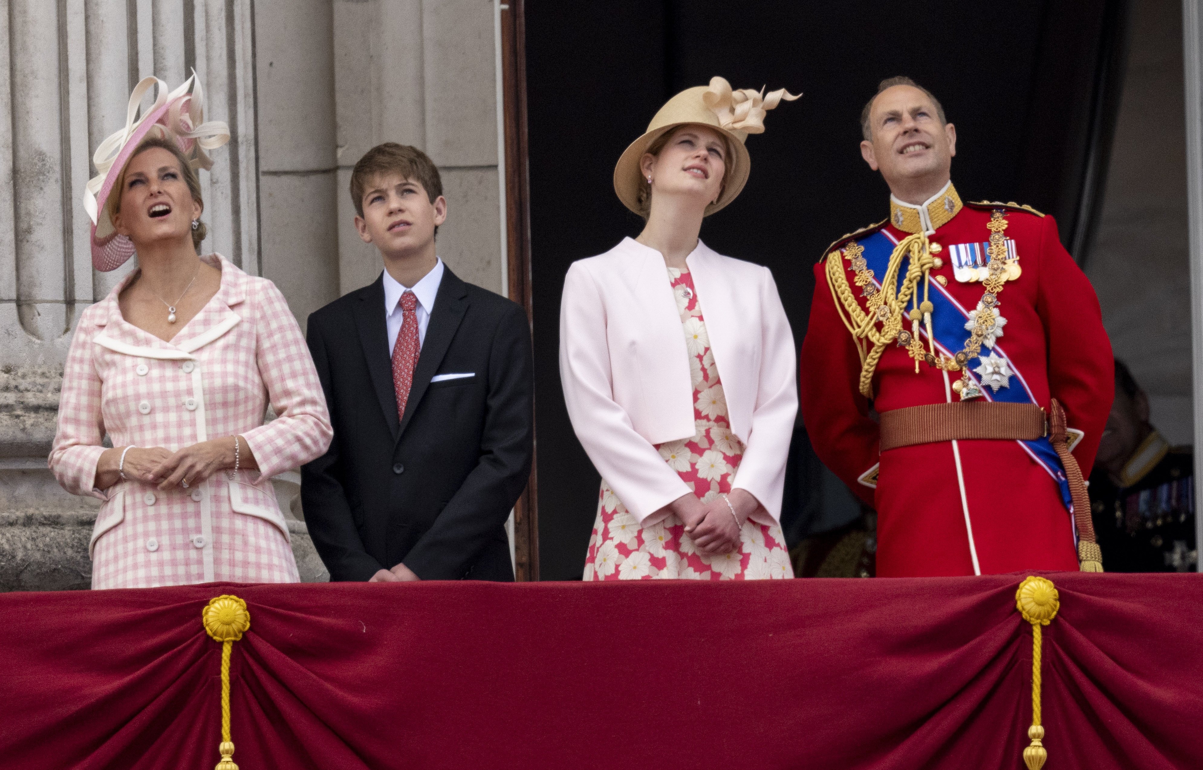 Sophie, Countess of Wessex and Prince Edward, Earl of Wessex with James Viscount Severn and Lady Louise Windsor during Trooping the Colour on June 2, 2022 in London, England | Source: Getty Images