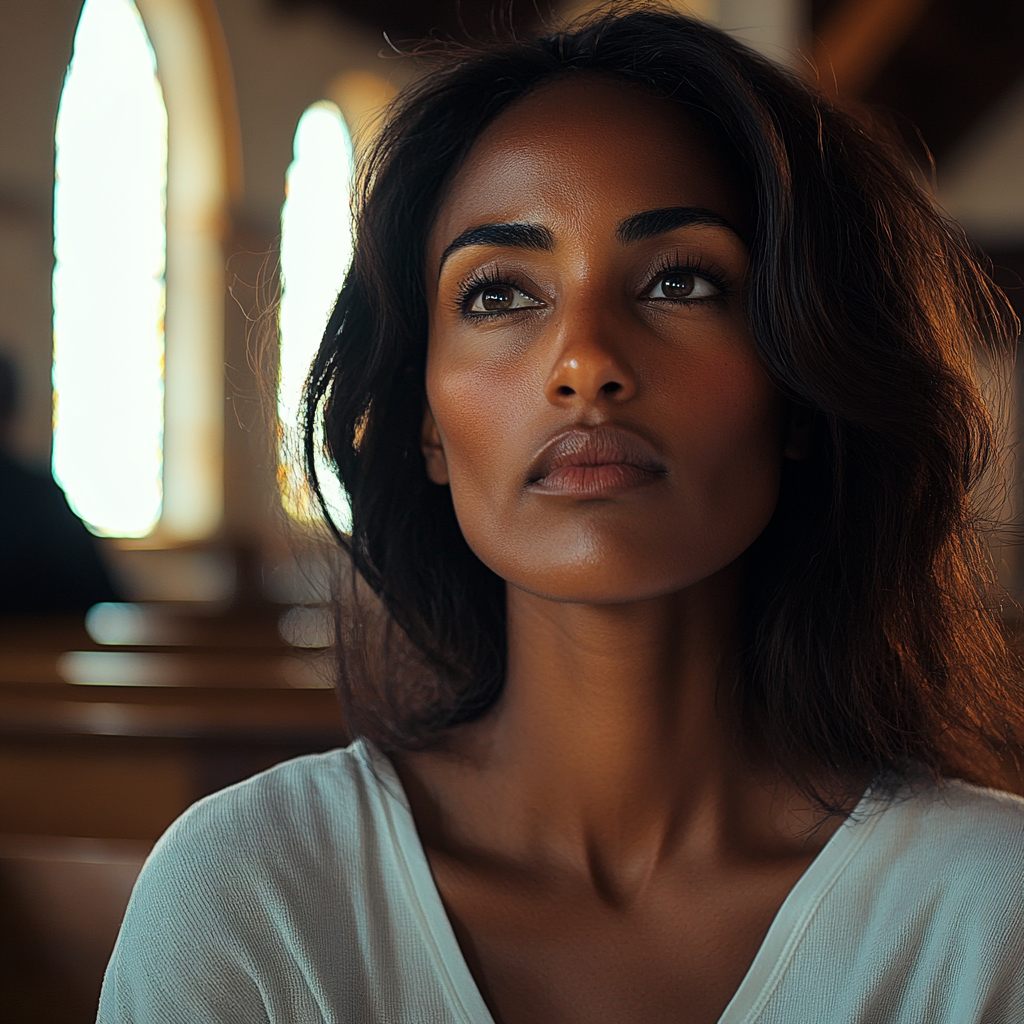 A woman sitting in a church | Source: Midjourney