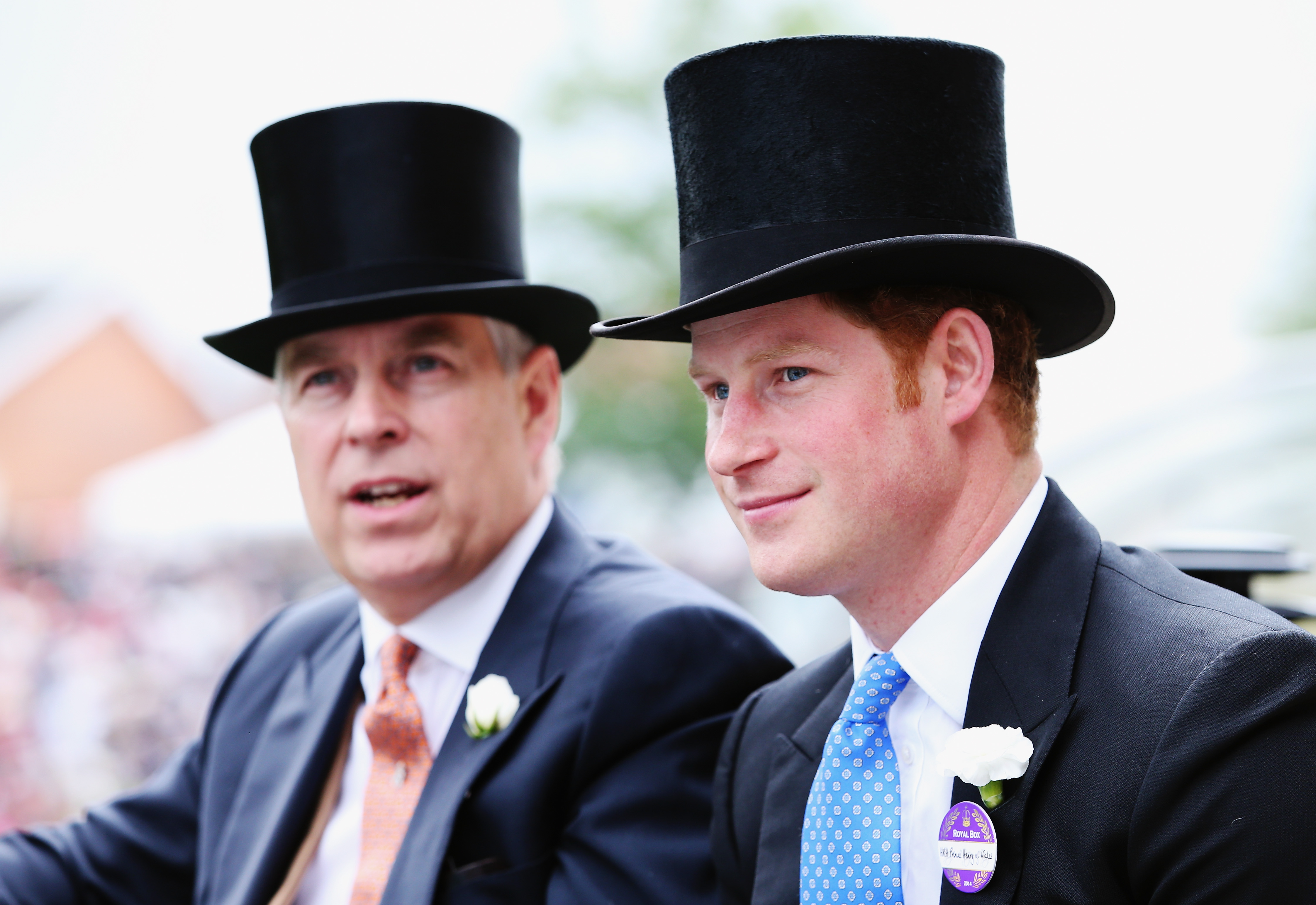 Prince Andrew and Prince Harry are seen during the Royal Procession at Ascot Racecourse on June 19, 2014, in England. | Source: Getty Images