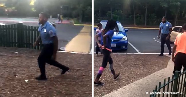 Police officer caught on camera having a 'flip-off' competition with child in a playground