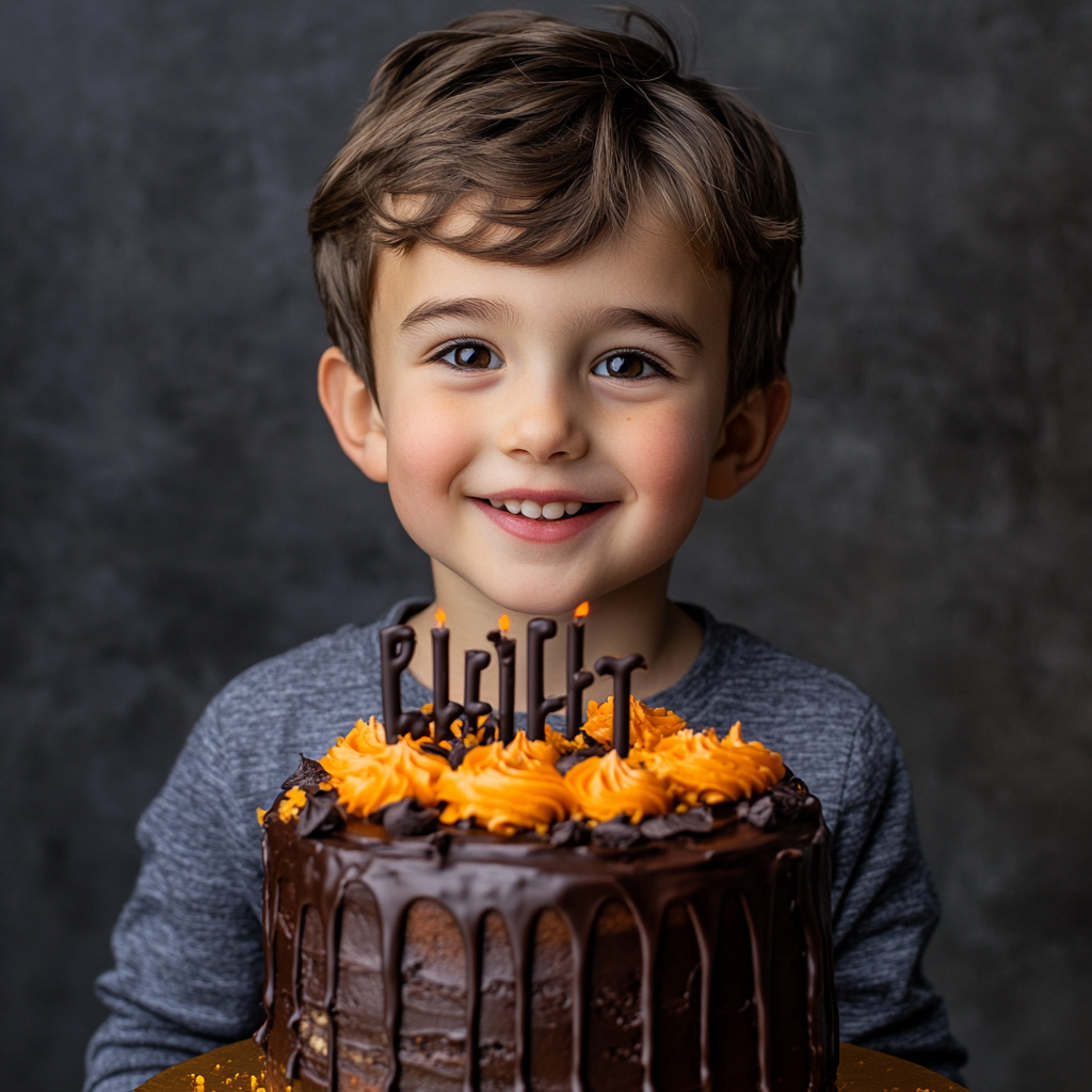 A happy kid with a cake | Source: Midjourney