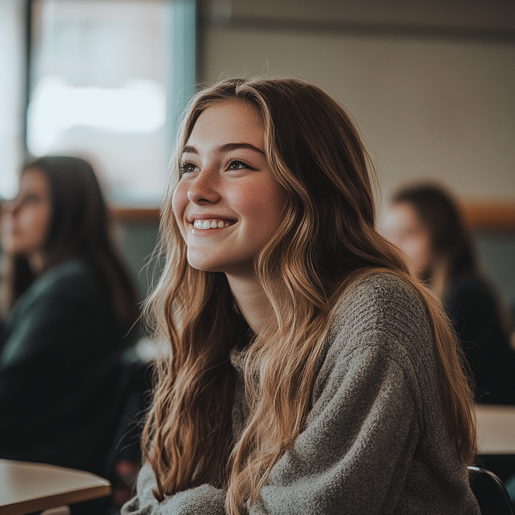 Um estudante do último ano do ensino médio sorridente | Fonte: Midjourney