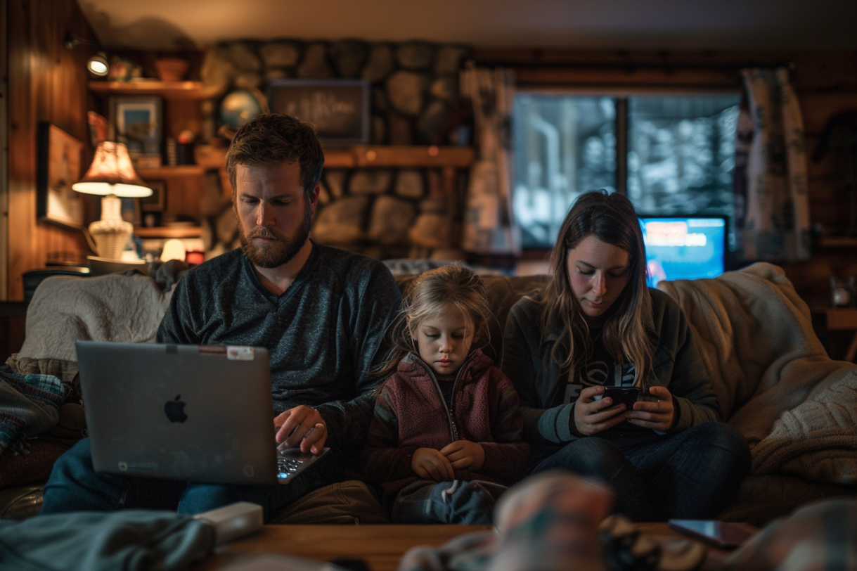 A family sitting on a sofa | Source: Midjourney