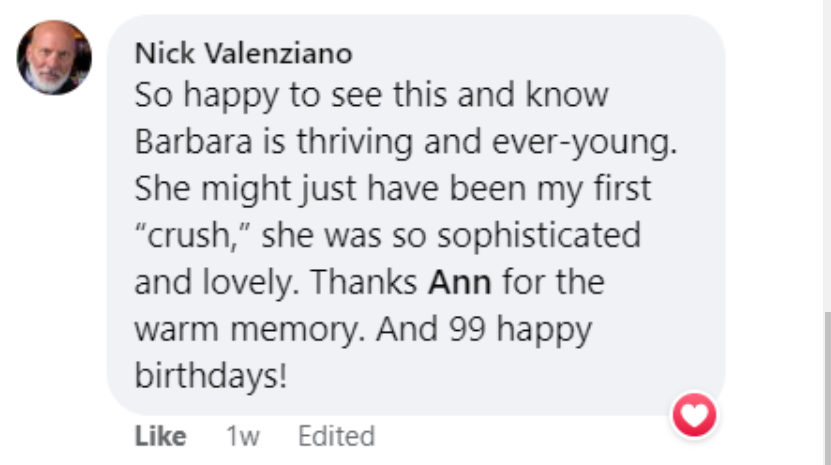 A fan's comment on Ann Hampton Callaway's Facebook post celebrating Barbara Feldon's 90th birthday on March 12, 2023 | Source: Facebook/Ann Hampton Callaway