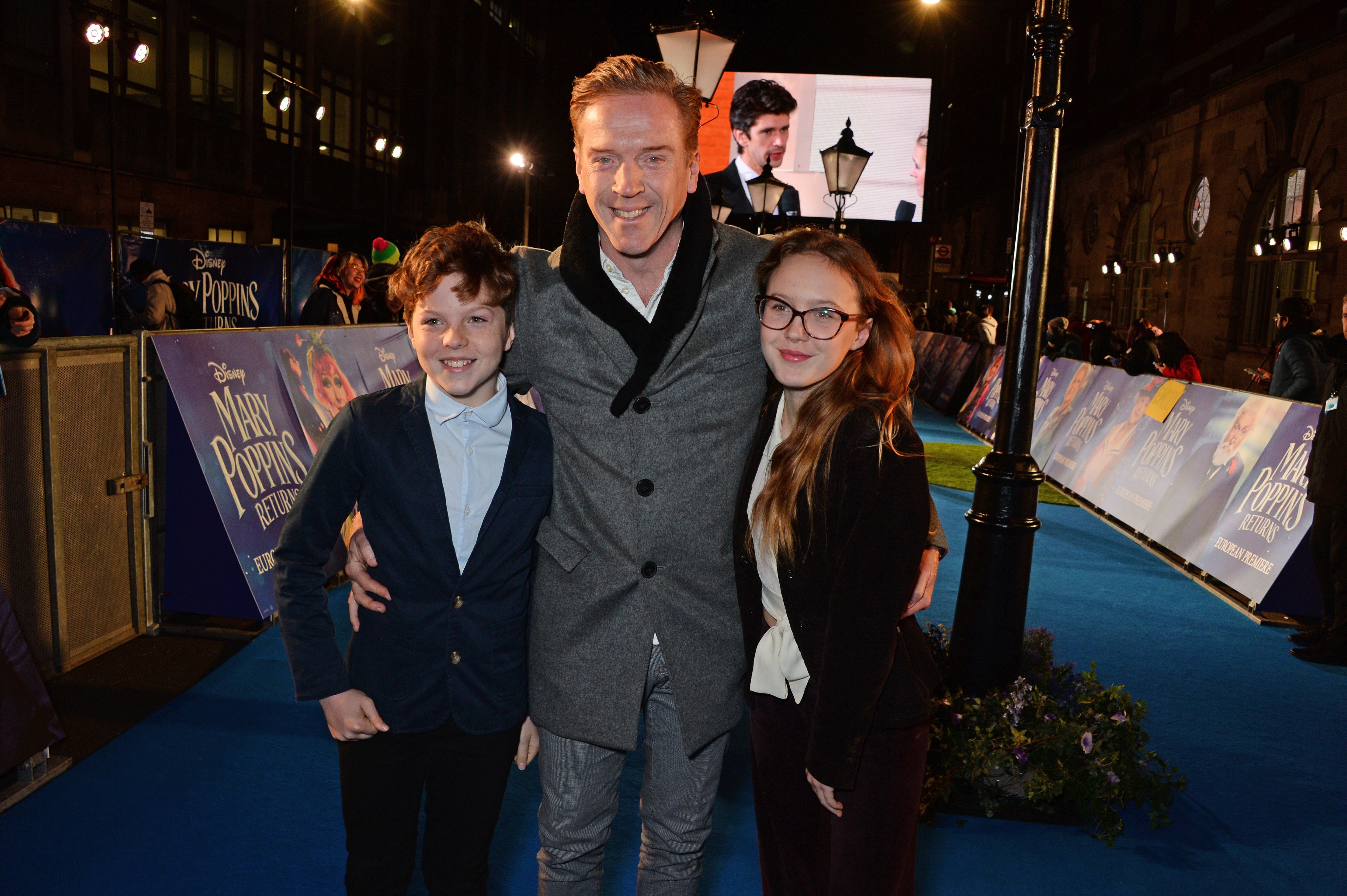Gulliver Lewis, Damian Lewis and Manon McCrory-Lewis attend the European Premiere of "Mary Poppins Returns" at Royal Albert Hall on December 12, 2018 in London, England. | Source: Getty Images