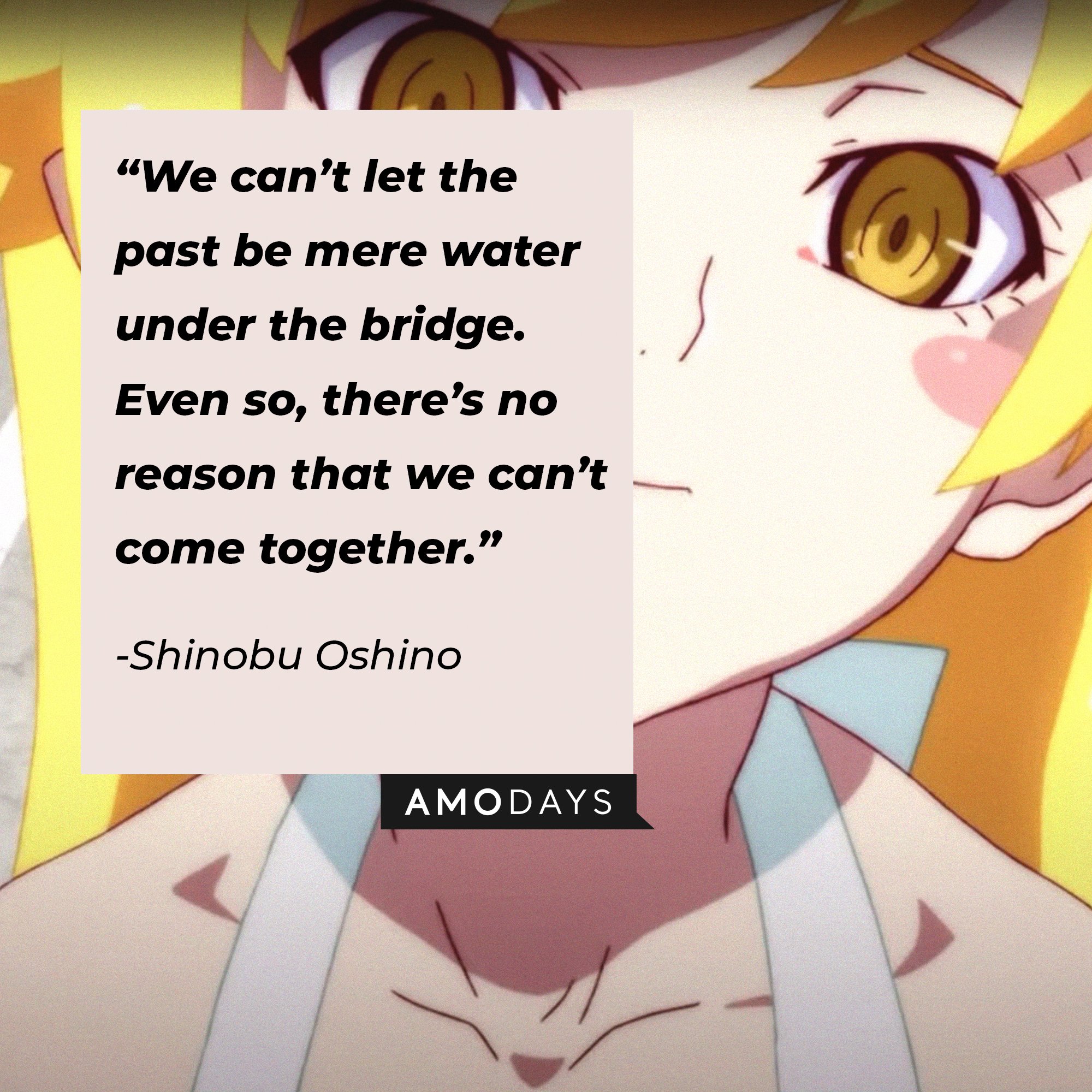 Shinobu Oshino’s quote: "We can't let the past be mere water under the bridge. Even so, there's no reason that we can't come together." | Image: AmoDays 