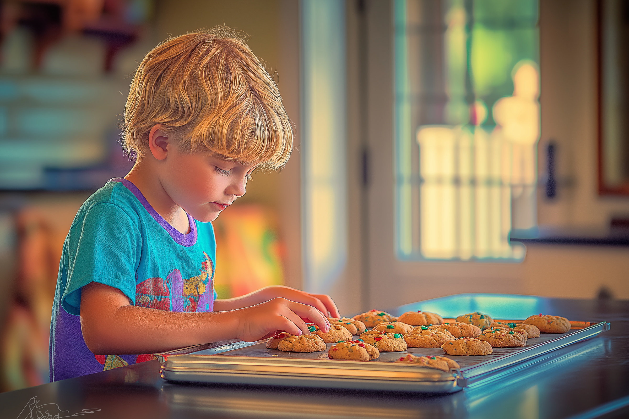 A boy touching some cookies | Source: Midjourney