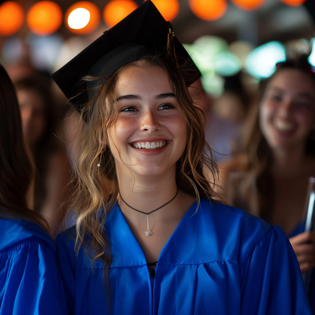 A young woman at her graduation party | Source: Midjourney