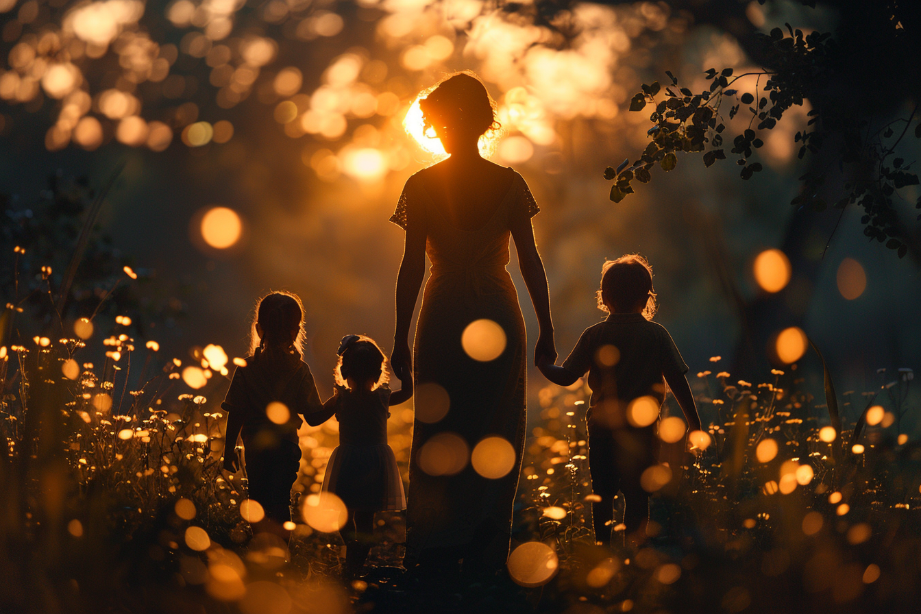 Mother with three little kids | Source: Midjourney