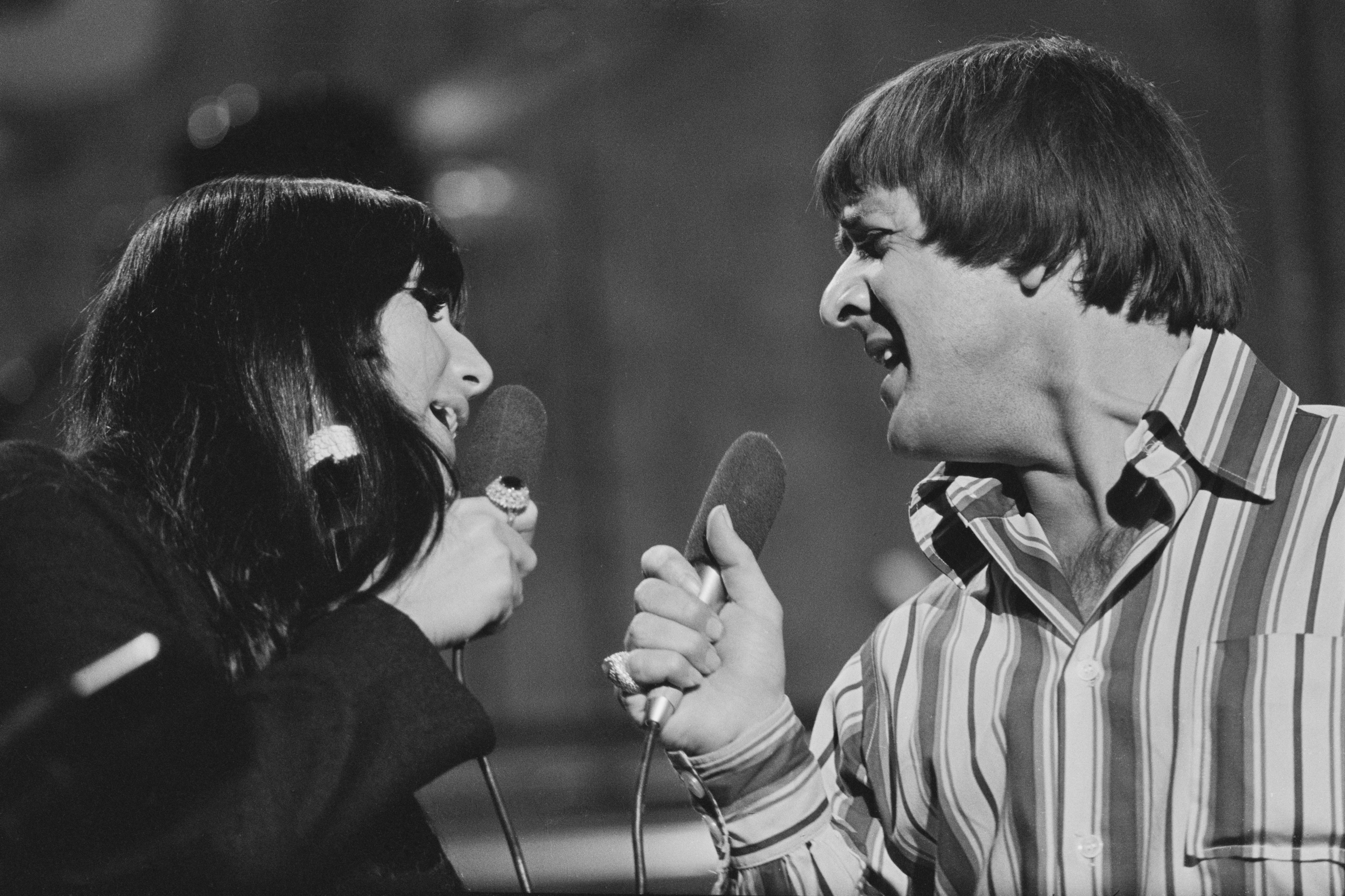 Cher and Sonny Bono at Wembley Television Studios in London on August 26, 1966 | Source: Getty Images