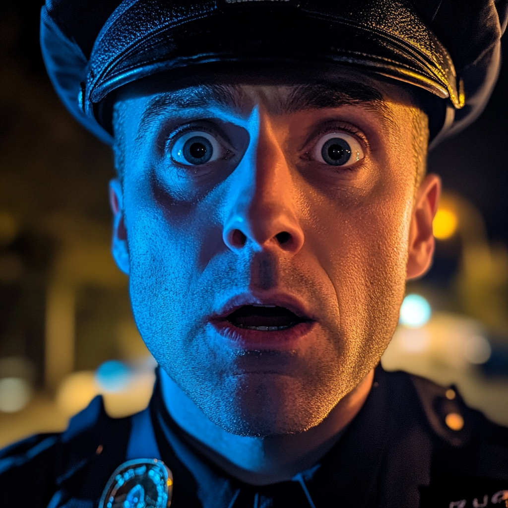 A shocked police officer | Source: Midjourney