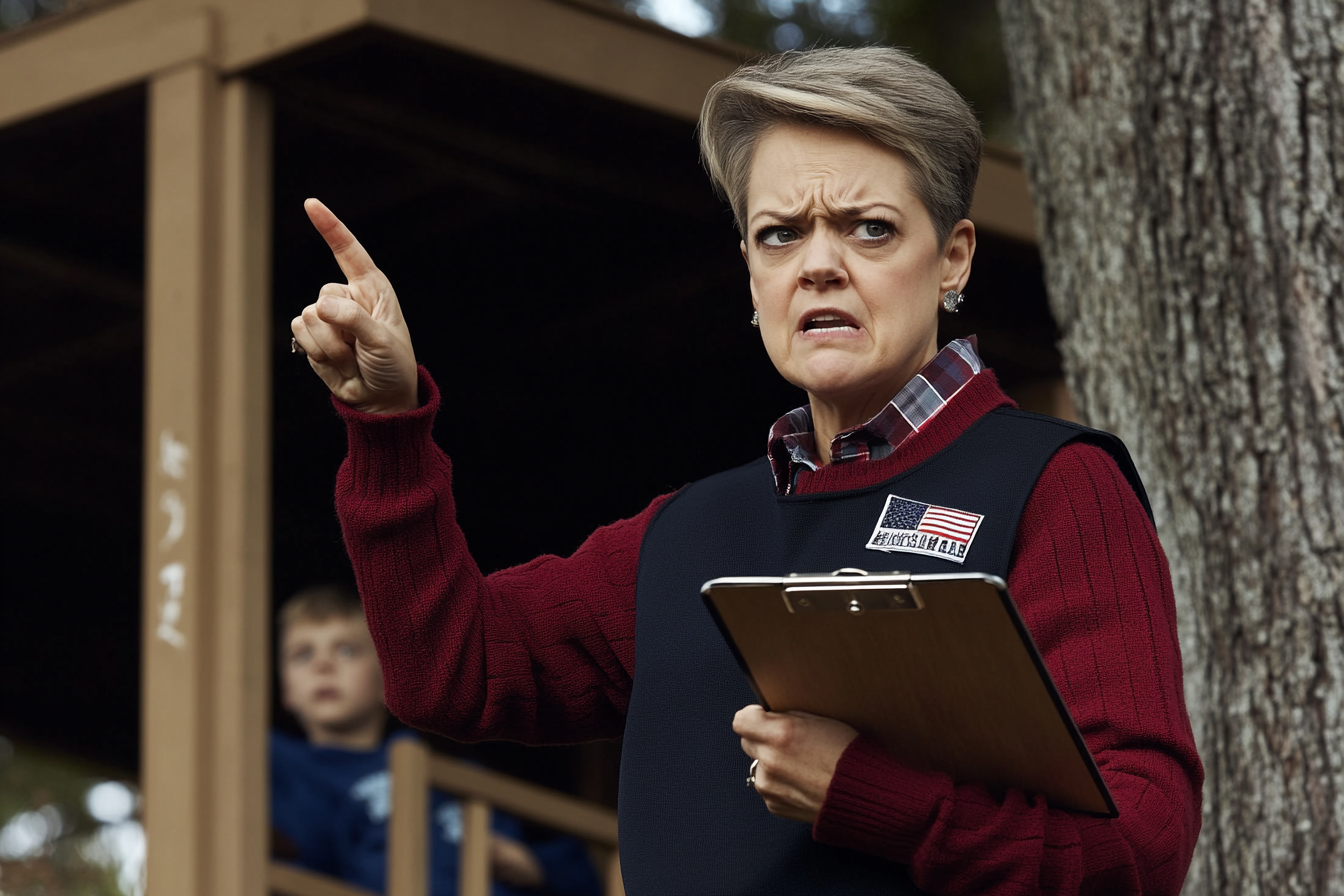 An old woman scolding kids in a treehouse | Source: Midjourney