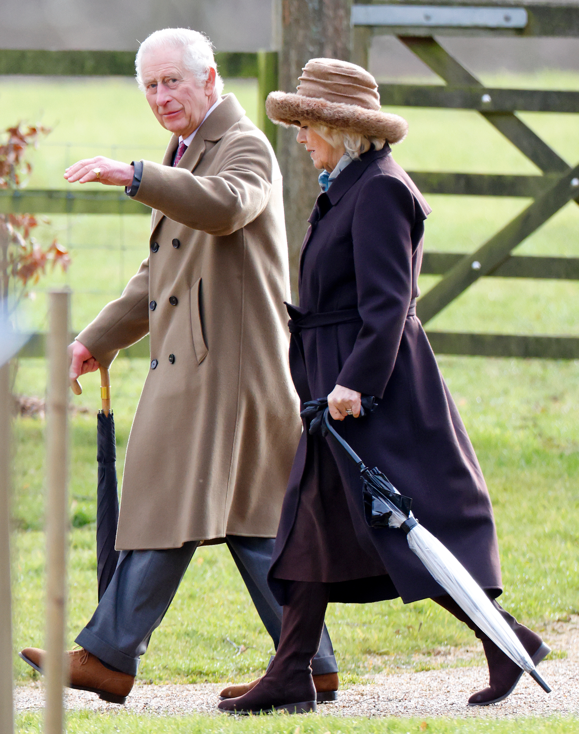 King Charles III and Queen Camilla after Sunday church service at St Mary Magdalene Church in Sandringham, Norfolk on February 4, 2024 | Source: Getty Images