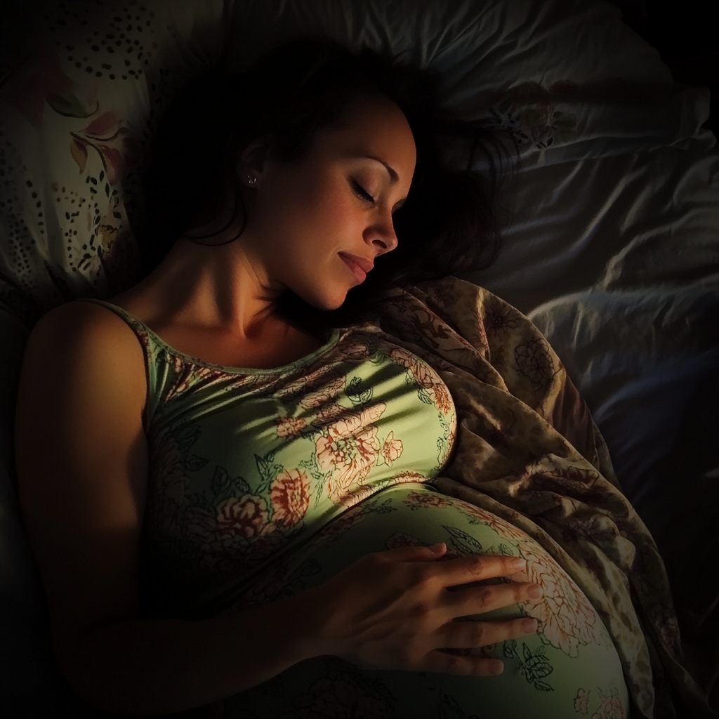 A pregnant woman lying in bed | Source: Midjourney