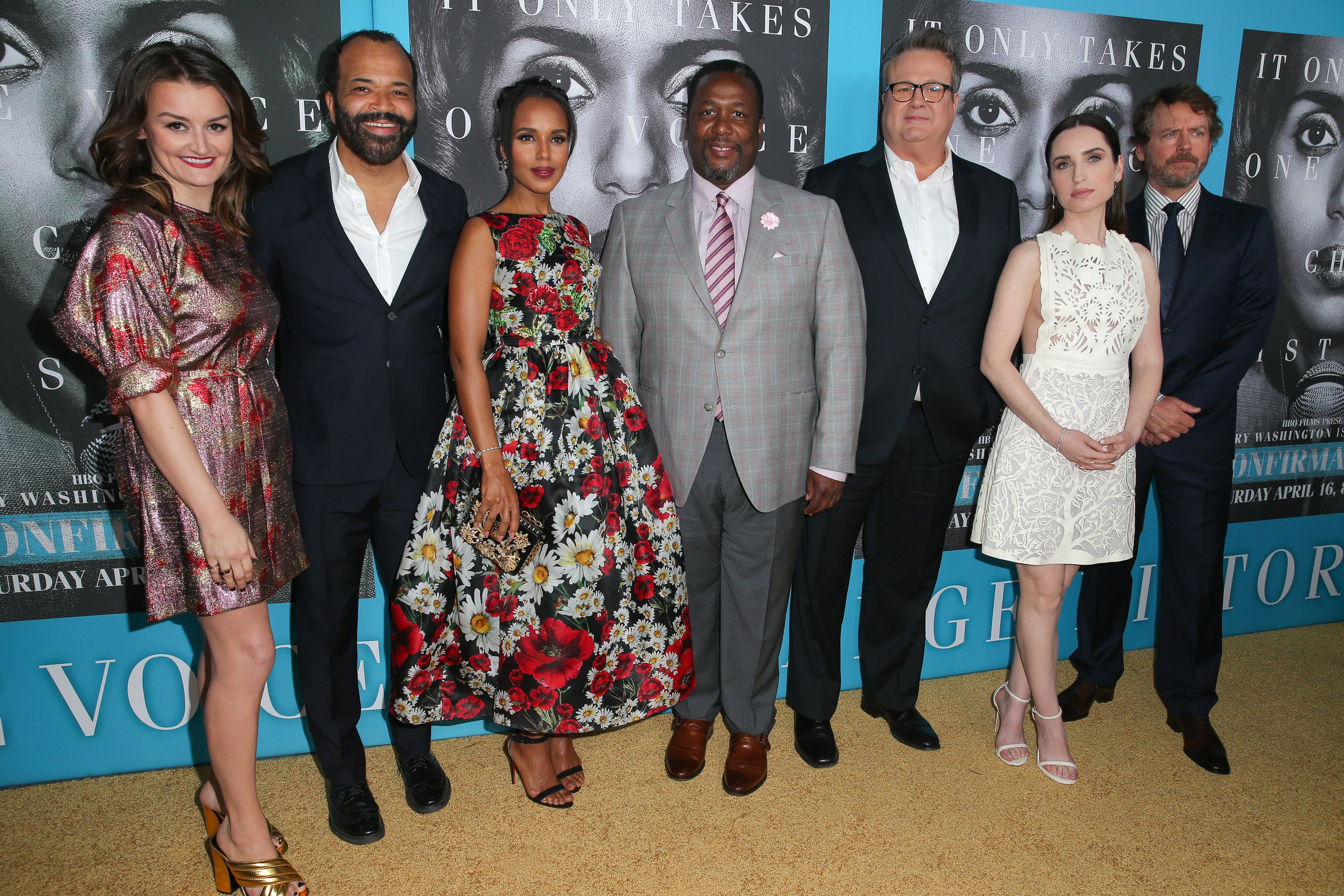 Alison Wright, Jeffery Wright, Kerry Washington, Wendell Pierce, Eric Stonestreet, Zoe Lister-Jones, and Greg Kinnear attend the Los Angeles premiere of HBO Films' 'Confirmation' on March 31, 2016 in Hollywood, California. | Source: Getty Images
