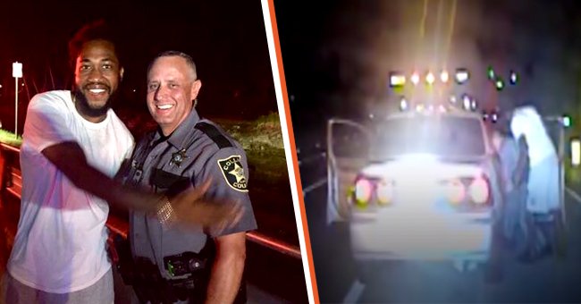 Wilfried Jean-Louis and Deputy Robert Pounds [left]; Wilfried Jean-Louis and Deputy Robert Pounds delivering a baby [right]. │Source: youtube.com/NowThis News facebook.com/colliersheriff