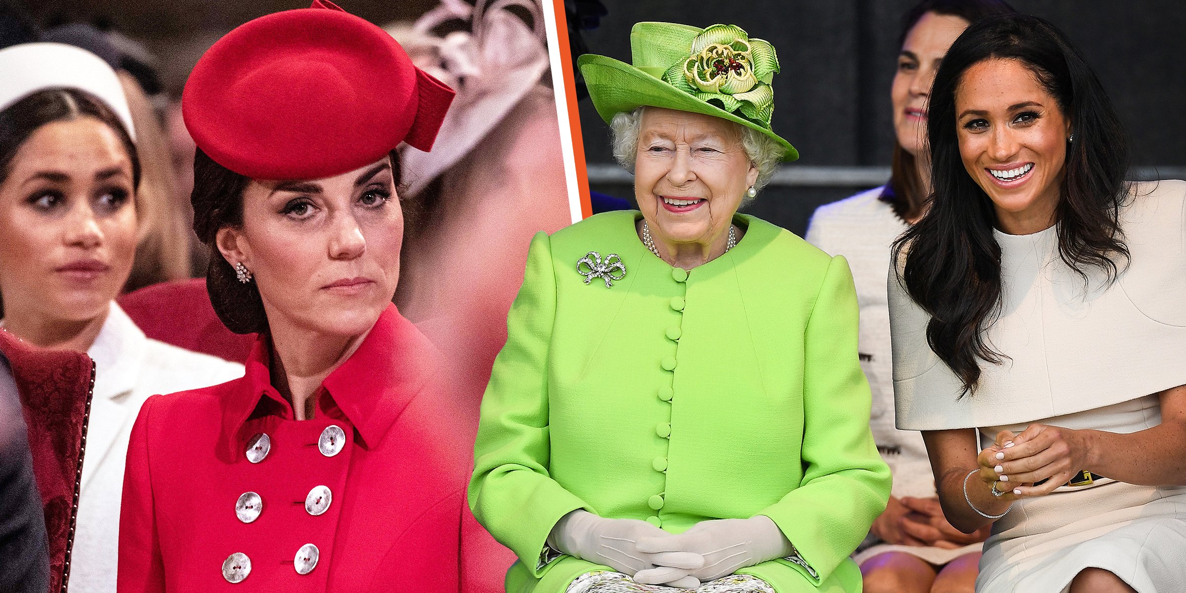 Duchess Meghan and Princess Kate, 2019 | Duchess Meghan and the Queen, 2018 | Source: Getty Images