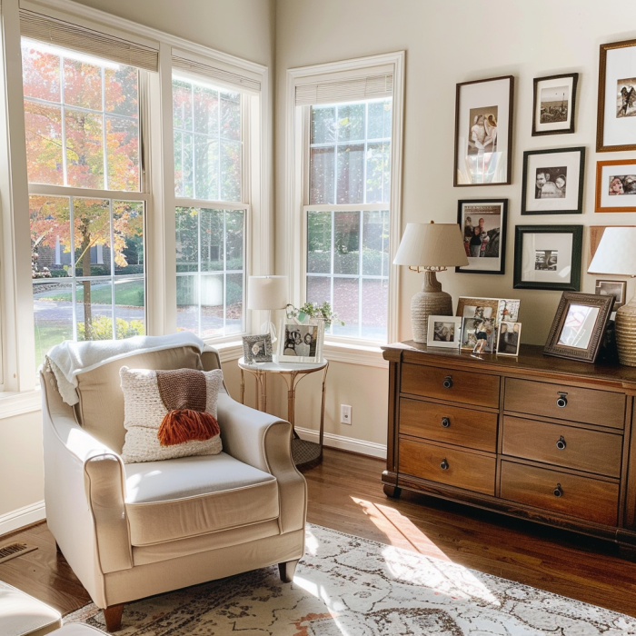 A living room decorated with family photos and mementos | Source: Midjourney