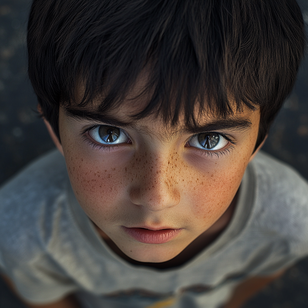 A young boy with pleading eyes | Source: Midjourney