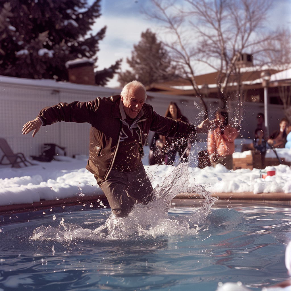 Man falling into the swimming pool in winter | Source: Midjourney