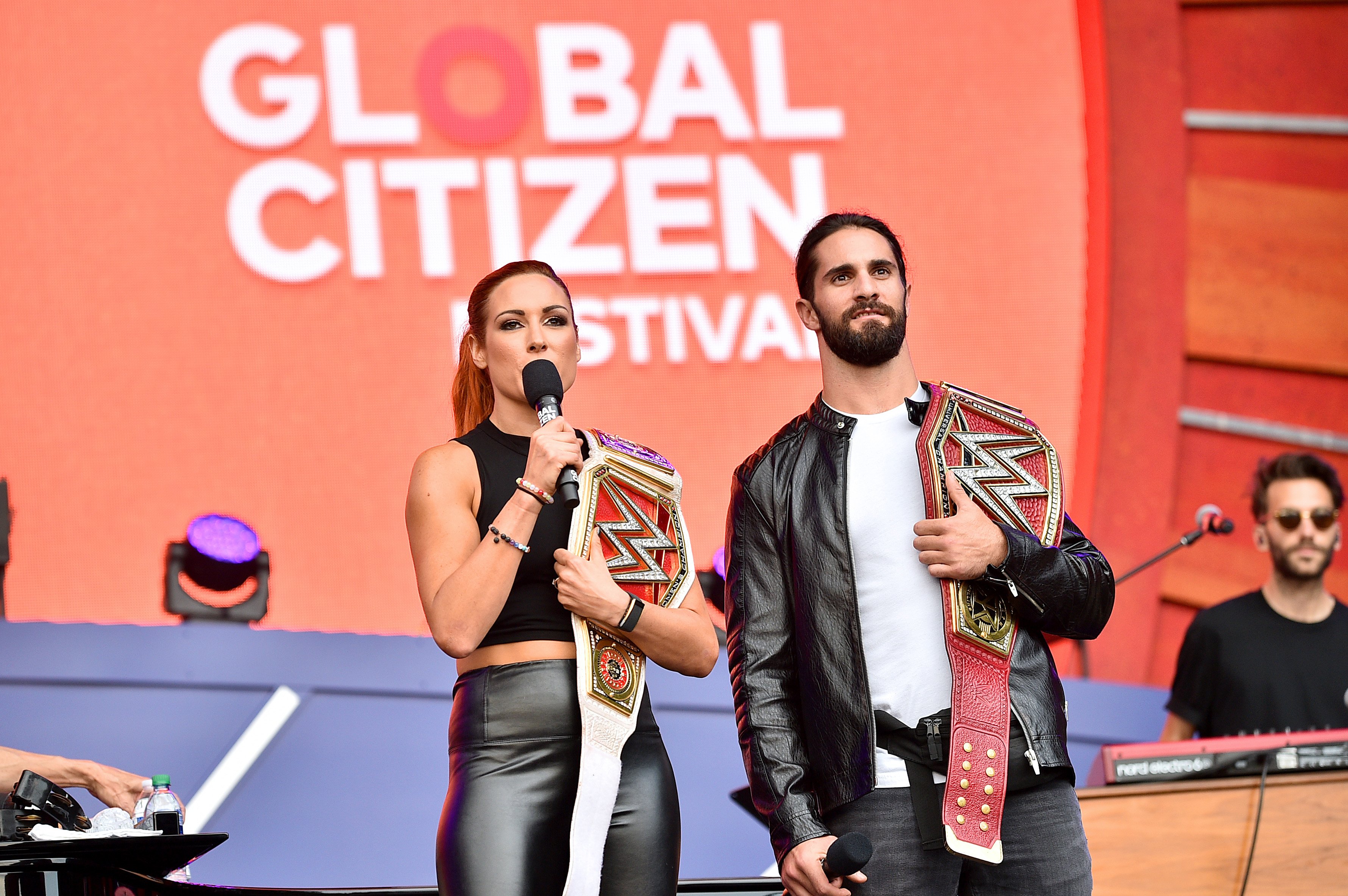 Becky Lynch and Seth Rollins at the 2019 Global Citizen Festival: Power The Movement in Central Park in New York City, on September 28, 2019. | Source: Getty Images