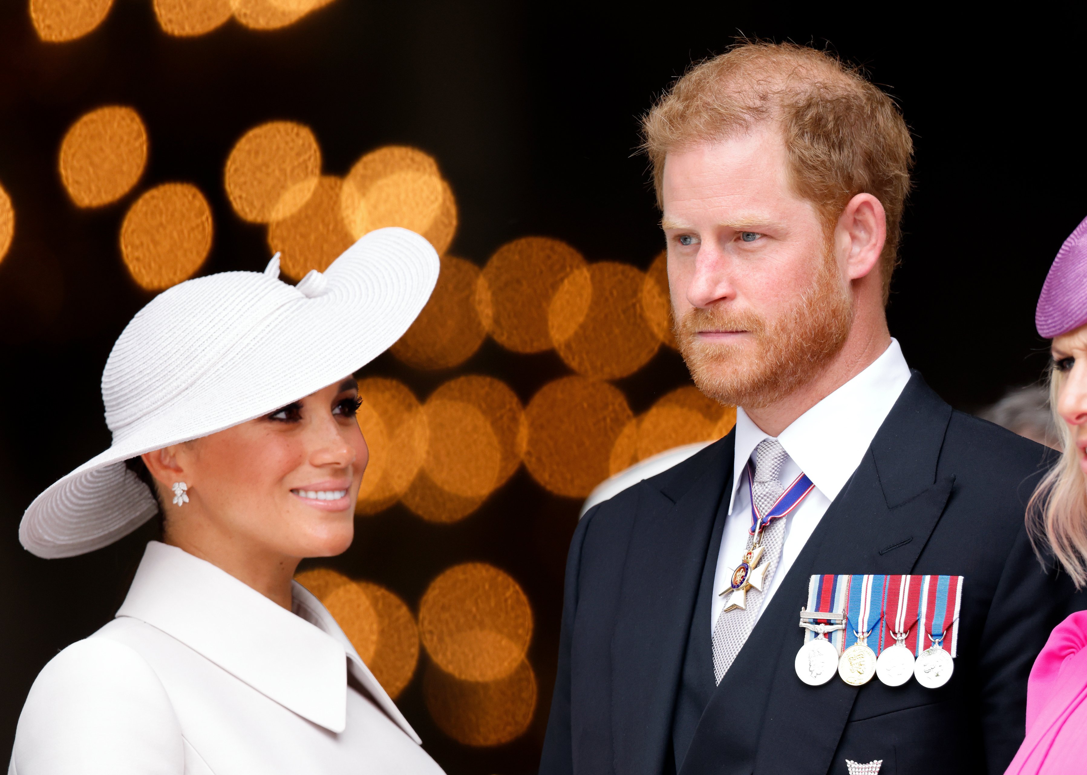 Meghan and Prince Harry attend a National Service of Thanksgiving to celebrate the Platinum Jubilee of Queen Elizabeth II at St Paul's Cathedral on June 3, 2022, in London, England. | Source: Getty Images