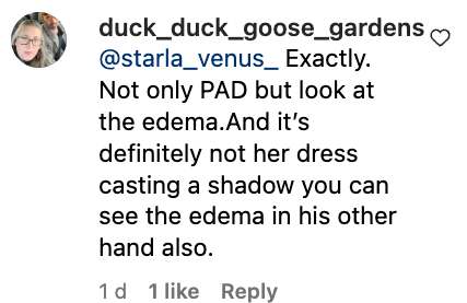 A screenshot of a comment talking about Michael Douglas' hands posted on August 1, 2023 | Source: Instagram/justjared