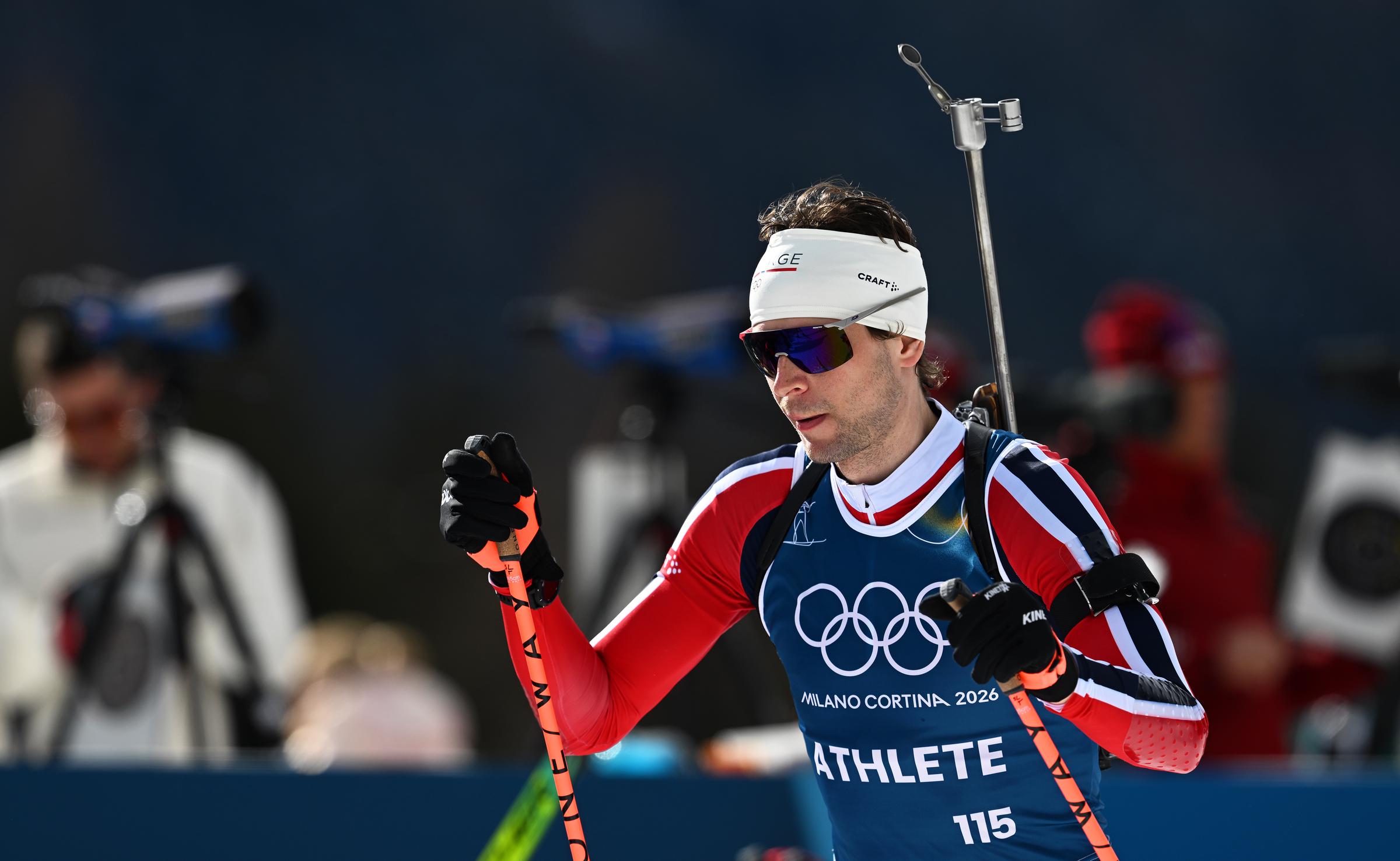 Sturla Holm Lægreid during shooting training at the shooting range during the Milano Cortina 2026 Winter Olympic Games on February 12. | Source: Getty Images