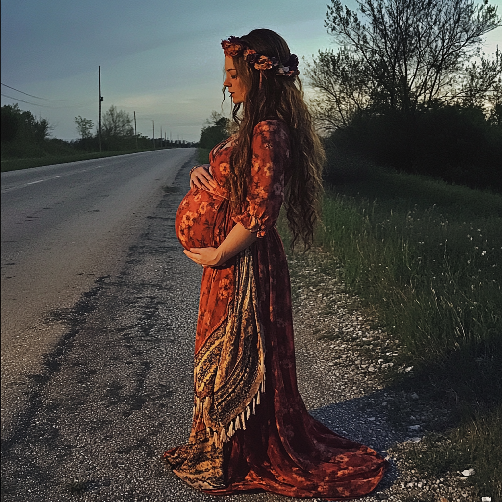 A pregnant woman on the side of the road | Source: Midjourney