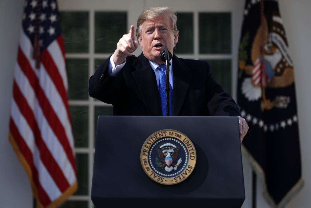 President Donald Trump giving a speech in the White House Rose Garden in February 15, 2019 | Photo: Getty Images President Donald Trump giving a speech in the White House Rose Garden in February 15, 2019 | Photo: Getty Images