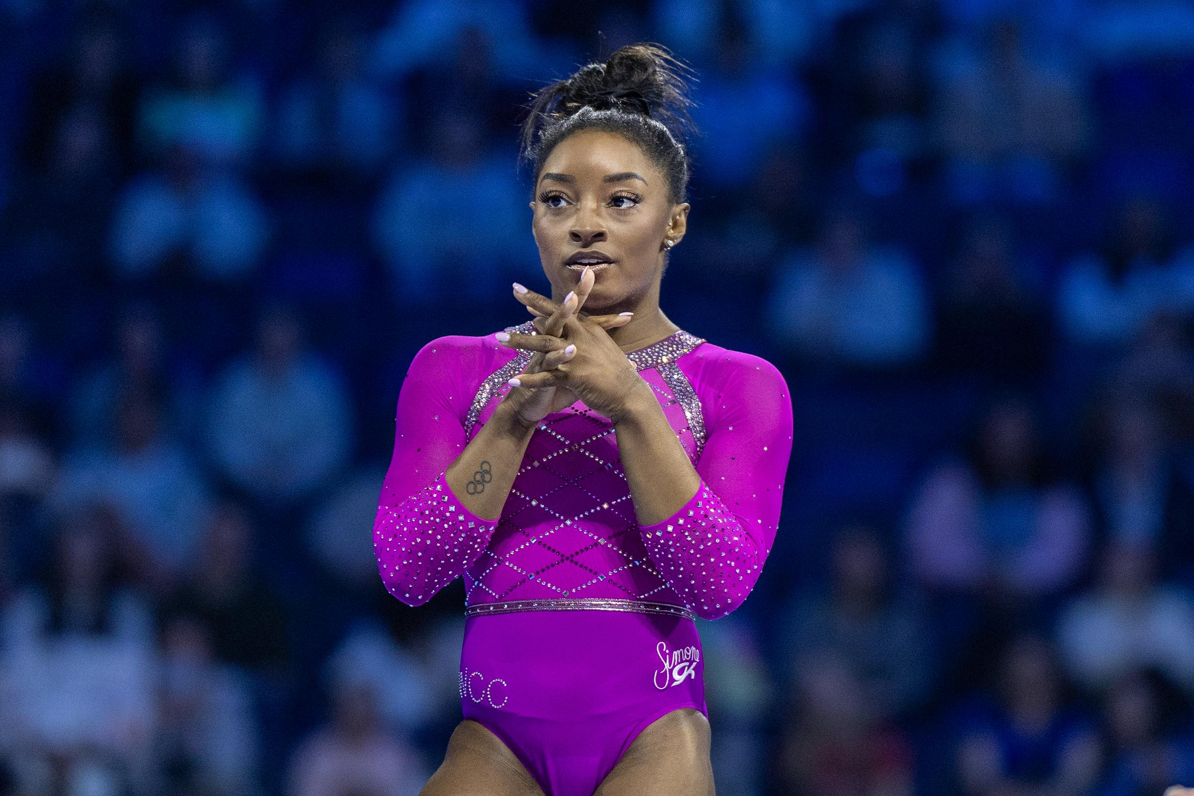 Simone Biles at the 2024 Core Hydration Gymnastics Classic in Hartford, Connecticut on May 18, 2024 | Source: Getty Images