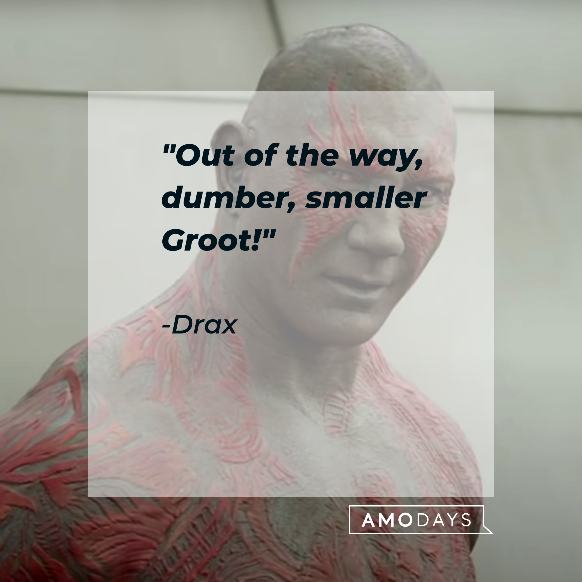 Drax's quote, "Out of the way, dumber, smaller Groot!" | Image: youtube.com/marvel