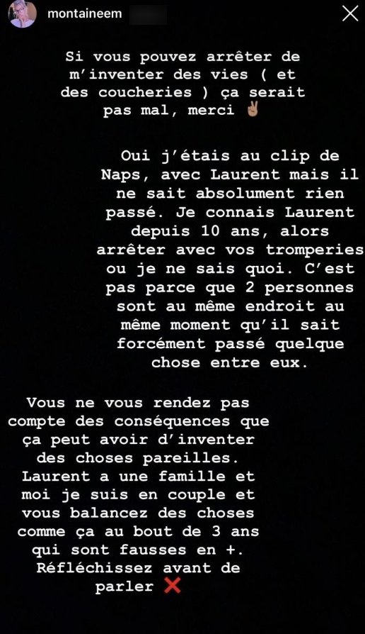 Capture d'écran de la story d'instagram de montaine mounet. | Photo : Instagram/montaineem/