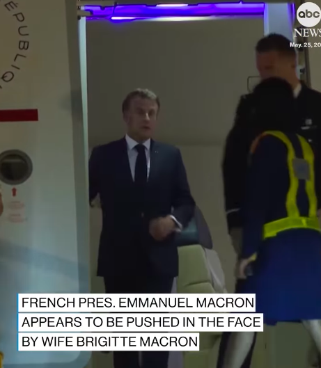 Emmanuel Macron looking bewildered after his wife pushed him away. | Source: Instagram/abcnews