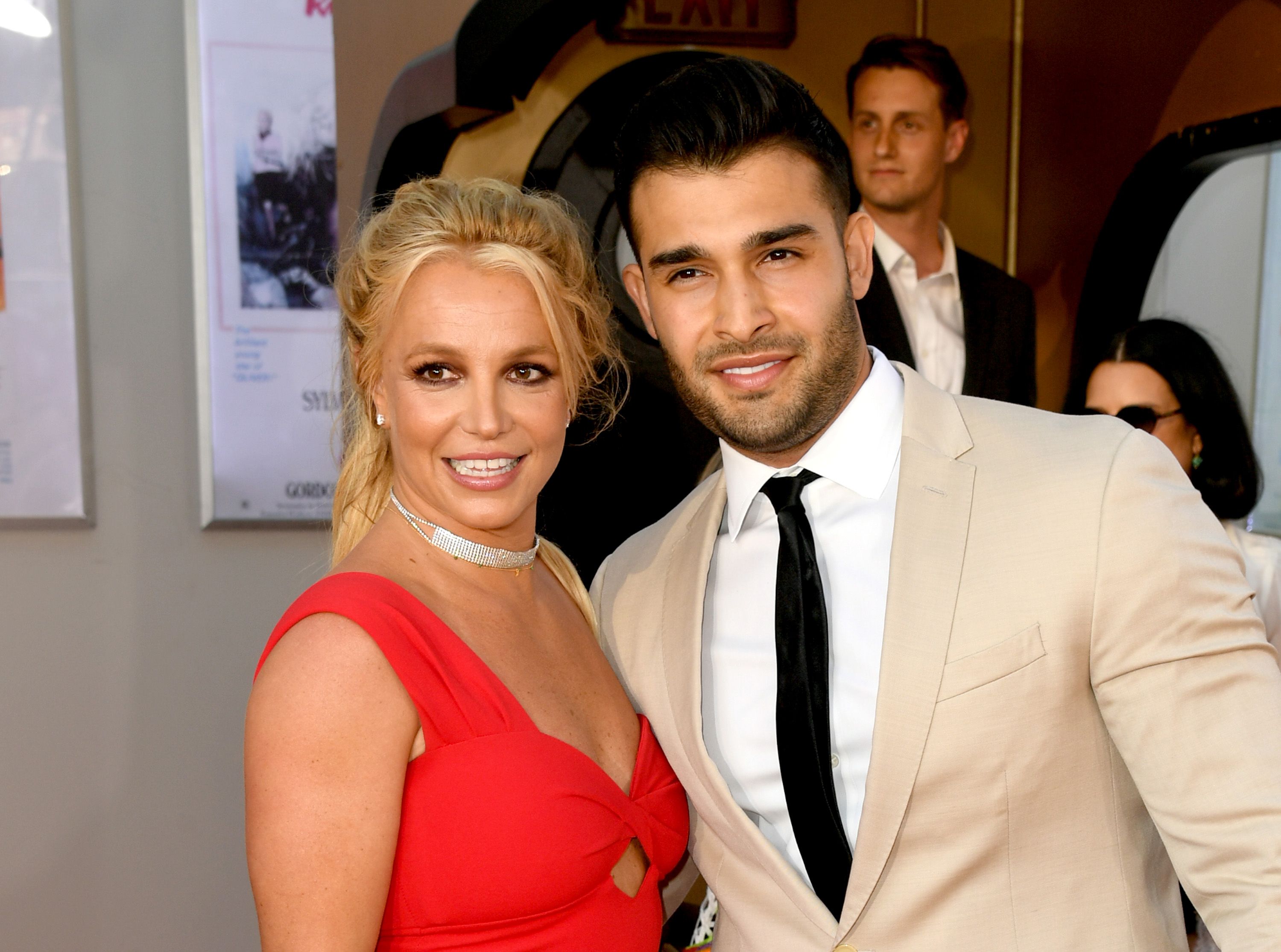 Britney Spears and Sam Asghari during the premiere of Sony Pictures' "One Upon A Time...In Hollywood" at the Chinese Theatre on July 22, 2019 in Hollywood, California. | Source: Getty Images