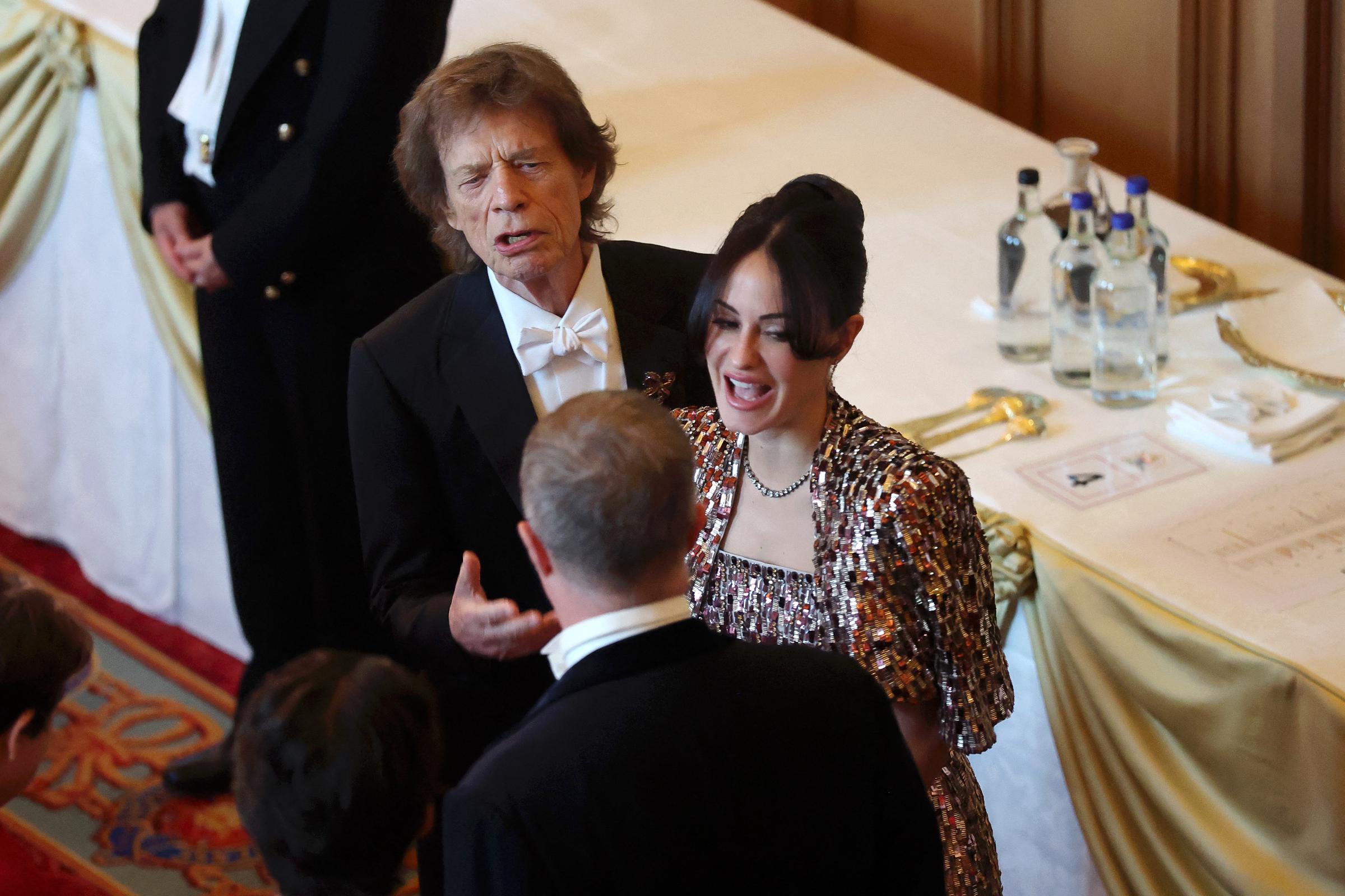 Mick Jagger and Melanie Hamrick at the State Banquet on July 8, 2025, in England. | Source: Getty Images