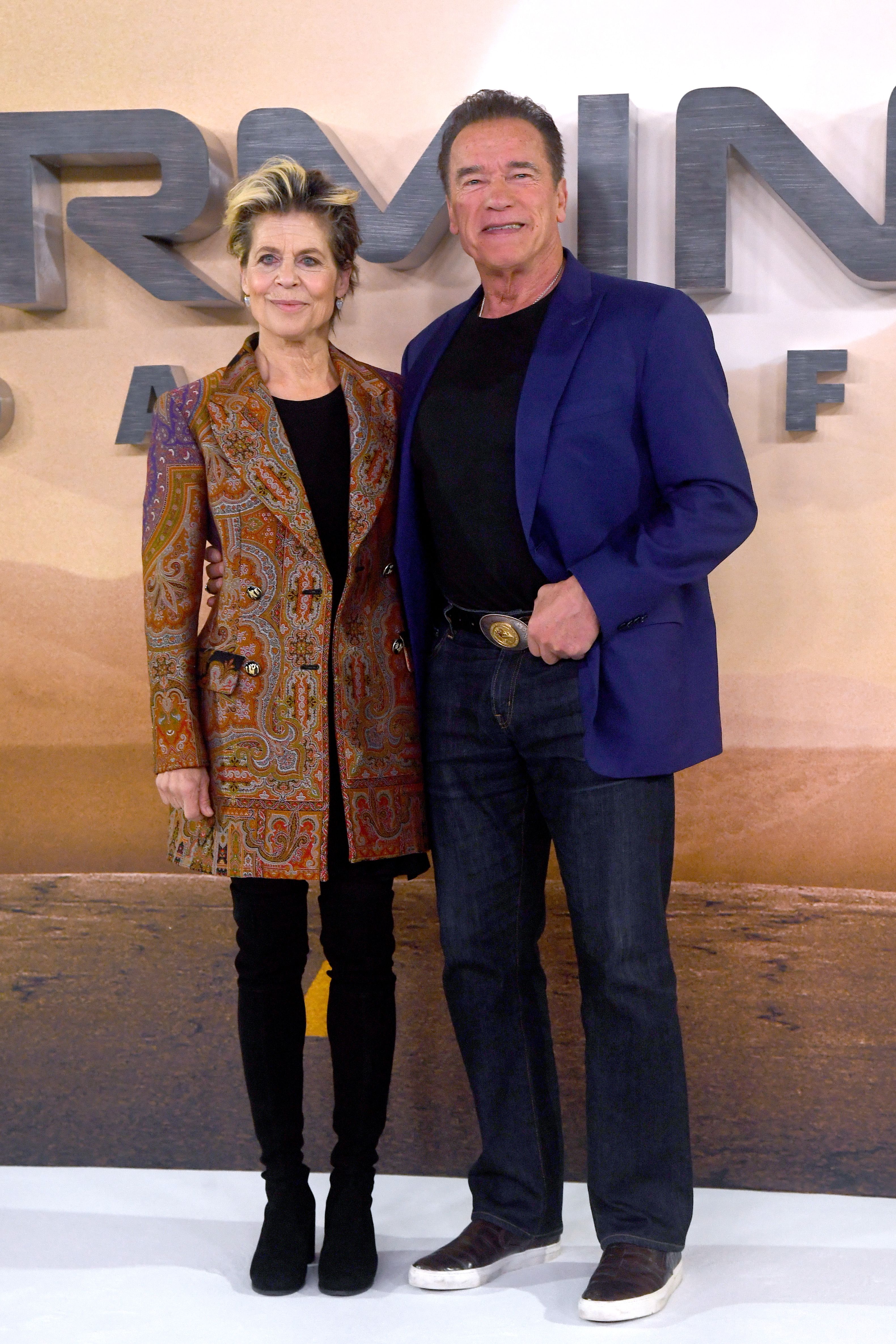 Linda Hamilton und Arnold Schwarzenegger nehmen am 17. Oktober 2019 am Fototermin "Terminator: Dark Fate" in London teil. (Foto von Dave J Hogan) | Quelle: Getty Images