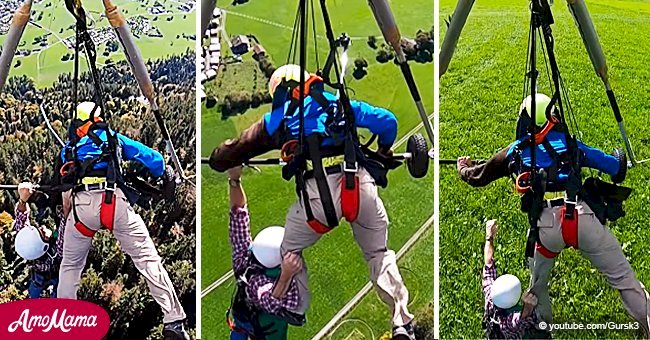 Man hangs on for dear life after hang glider pilot forgets to strap him in