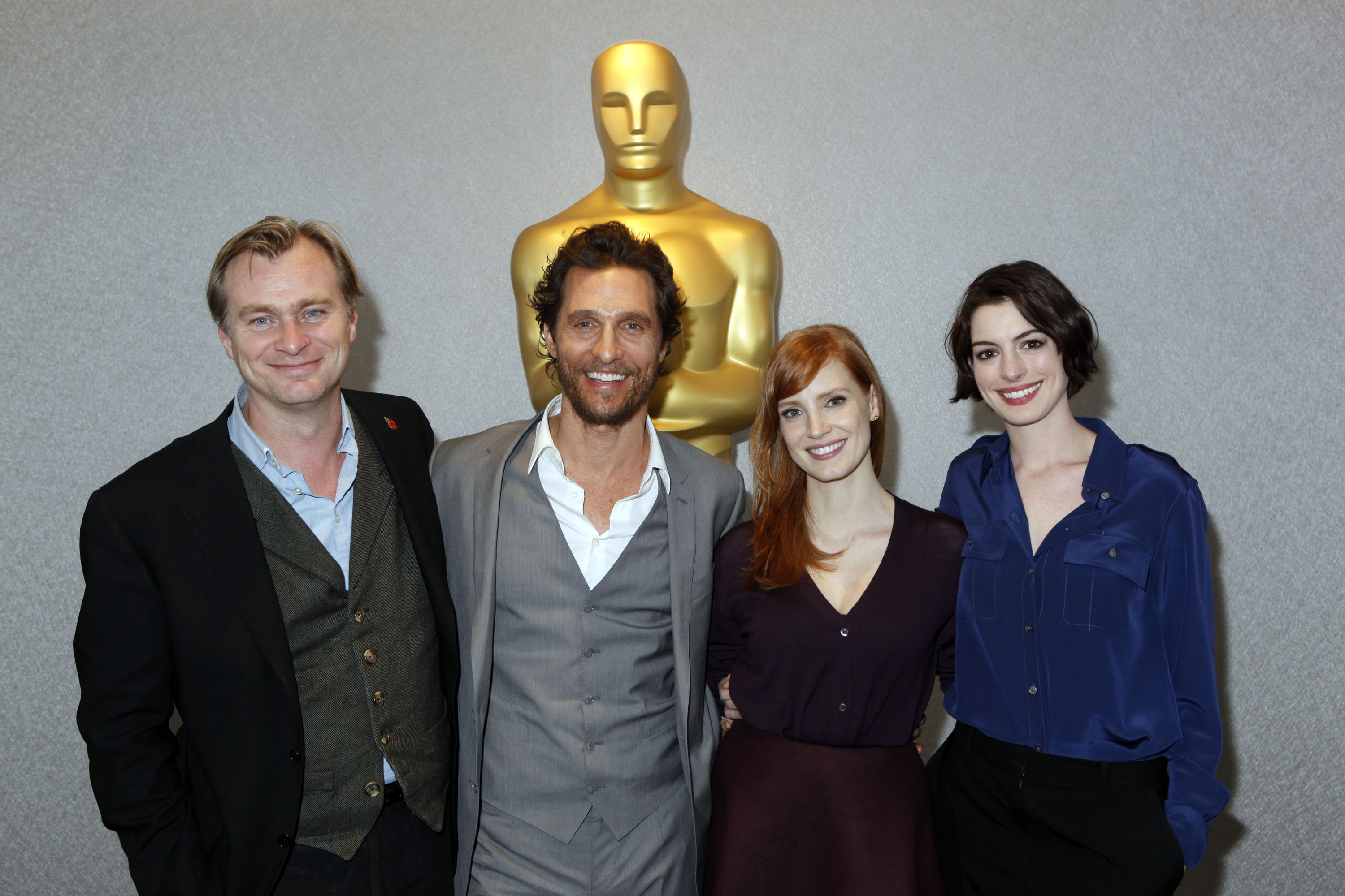 Christopher Nolan, Matthew McConaughey, Jessica Chastain, and Anne Hathaway at the official Academy members' "Interstellar" screening on November 4, 2014, in New York City. | Source: Getty Images