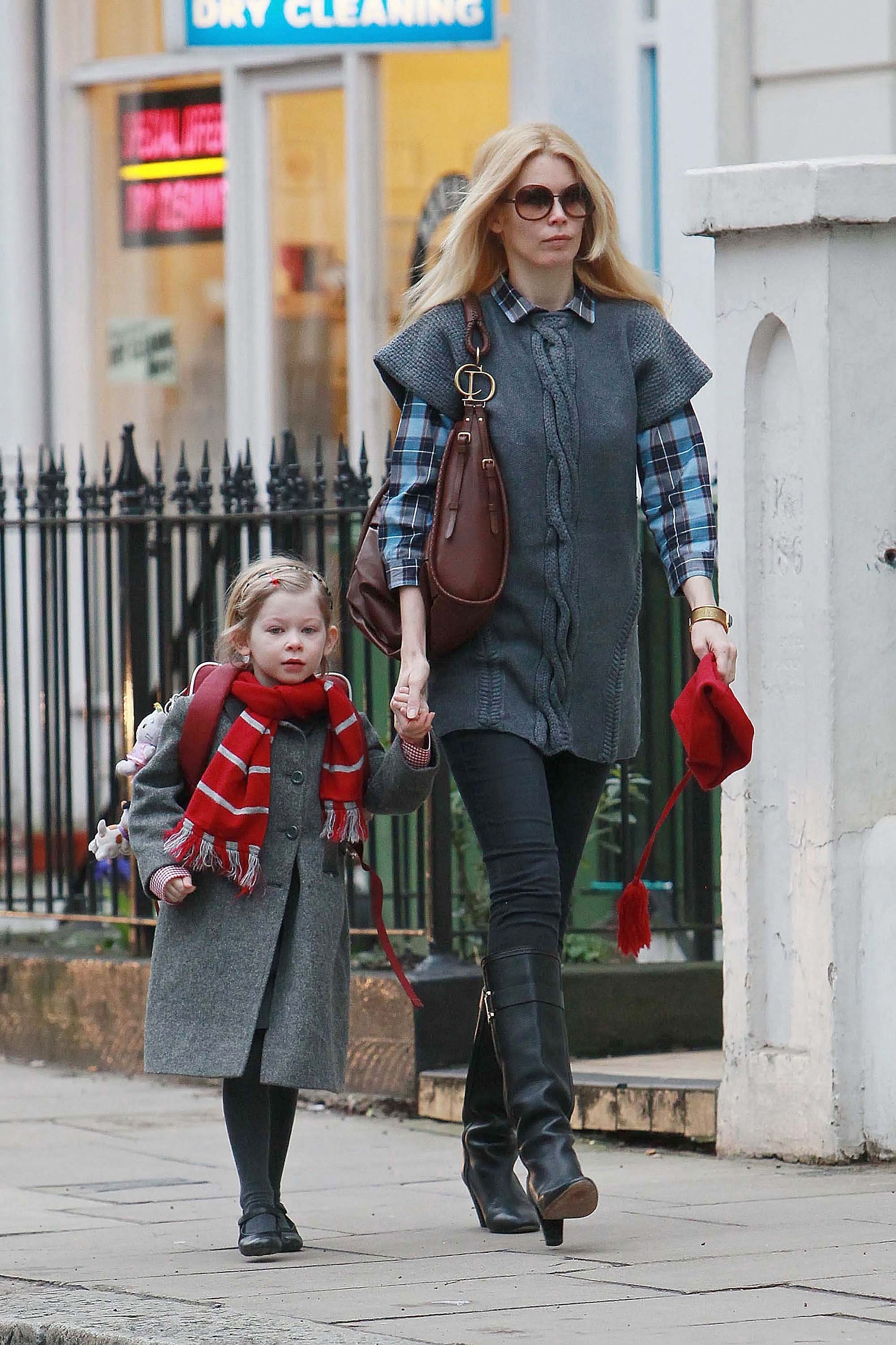 Claudia Schiffer and her daughter Clementine Poppy De Vere Drummond stroll down the street, on January 21, 2011, in London, United Kingdom. | Source: Getty Images