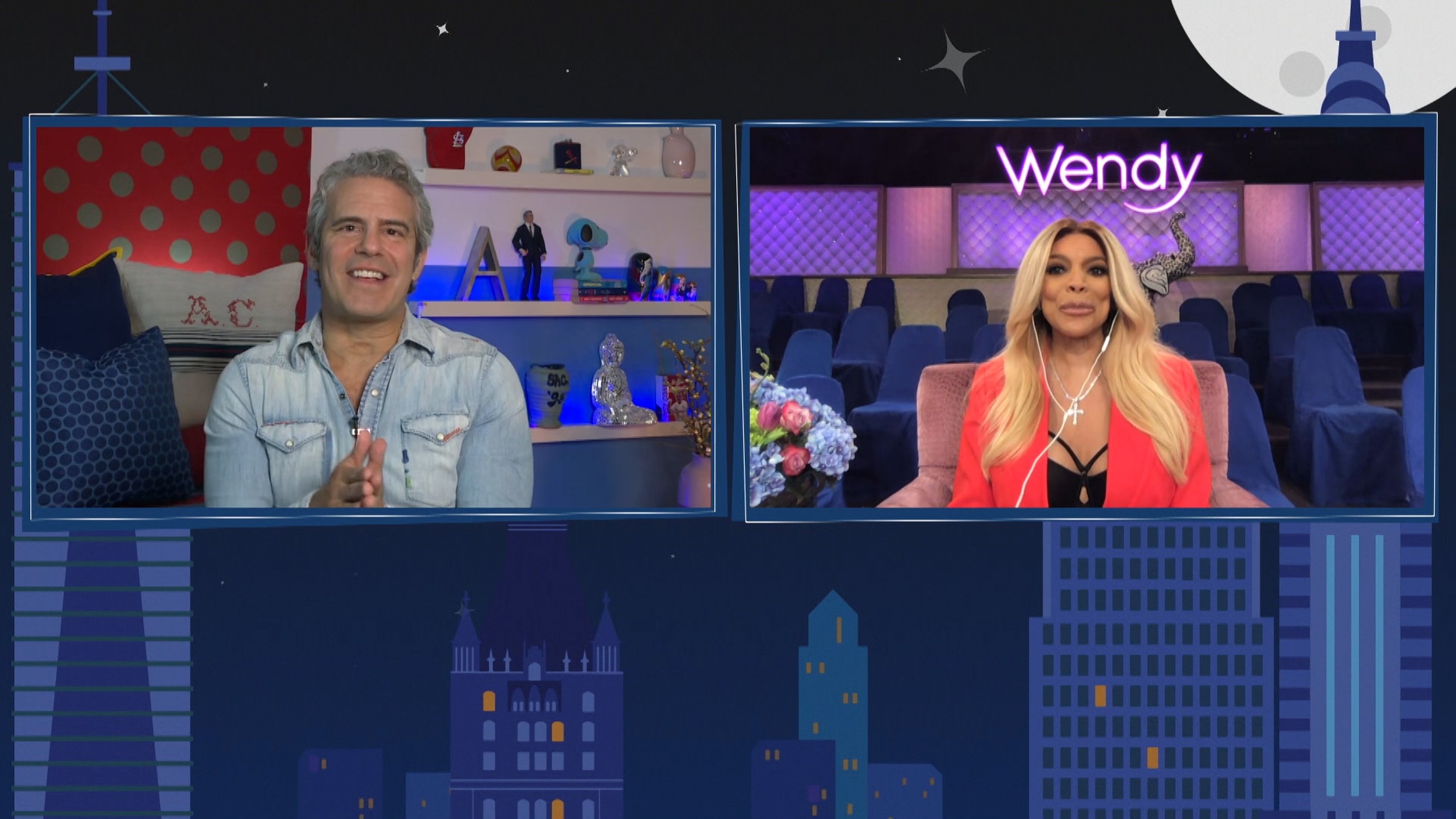 A screengrab of Wendy Williams and Andy Cohen in a virtually conducted interview of the show "Watch What Happens Live With Andy Cohen" | Source: Getty Images